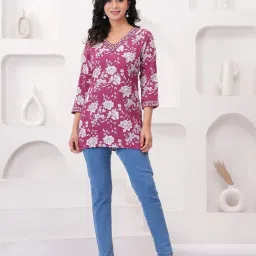 Casual Regular Sleeves Printed Women Red Top With Attached Dupatta-image-5