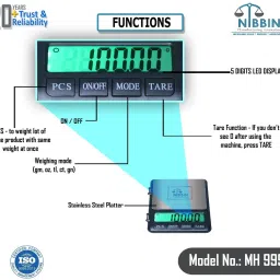 NIBBIN Electronic DIGITAL Scale,MH-999 (600 gram x 0.01 Gram) Digital Jewellery Weighing Scale, Gold & Silver Ornaments Weight Measuring Machine Portable Weighing Scale for homes and professionals Weighing Scale ,(RT-S1) Weighing Scale (Black) Weighing Scale image 3