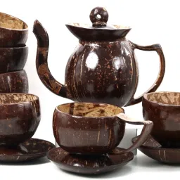 Pack of 1 Wooden N&H HandCarved Coconut Shell Triangular Handle Design Teaset-image-50