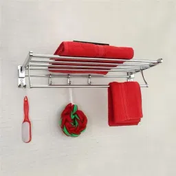 PILLU Folding Towel Rack/Towel Hanger/Towel Holder (18-inch) Chrome Stainless Steel Wall Shelf-image-36