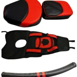 Seat +Tank Cover + Back Rest Foam Combo Set Red & Black Split Bike Seat Cover For Royal Enfield Classic Chrome, Classic 350, Classic Desert Storm, Classic, Classic 500-image-67