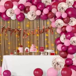 Solid Burgundy Pink Balloons girl birthday decoration kit, Light with Confetti 59 Pcs Balloon-image-36