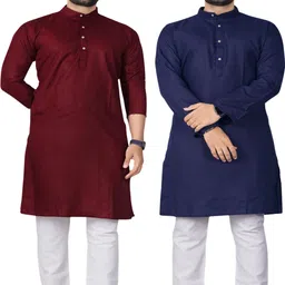 dhasu trendz Pack of 2 Men Solid Cotton Blend Straight Kurta-picture-2