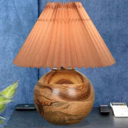 homesake Rustic Round Wood Table Lamp with Nordic Fabric Shade and Pleated Jute-picture-2