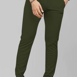 Men Straight Fit Dark Green Lycra Blend Trousers-image-84
