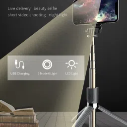 BUFONA Mobile Stand Wireless Remote Control Selfie Stick Tripod With Flash Light Gimbal Tripod, Monopod, Monopod Kit, Tripod Ball Head, Tripod Bracket, Tripod Clamp, Tripod Kit image 4