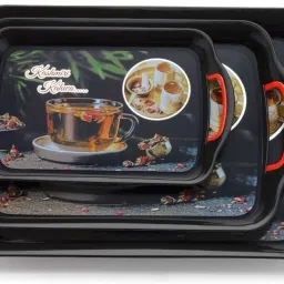 Serving Tray Set of 3,Trays for Kitchen Snacks,Tea Tray (Black or White) Tray-17