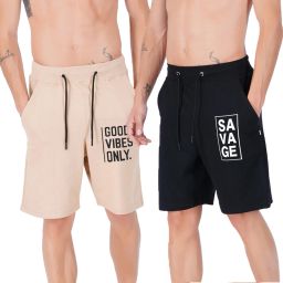 Pack of 2 Graphic Print Men Beige, Black Regular Shorts-image-4
