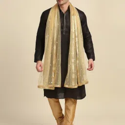 Net Embroidered Gold Men Dupatta-image-34