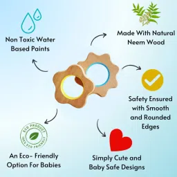 babycov Cute Flower Shape Natural Neem Wood Teethers for Baby Set of 2 (Age 4 Months) Teether image 3