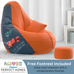 XXXL PatternPuff Bag With Free Cushion and Puffy , Power Nap - Indigo Orange Teardrop Bean Bag With Bean Filling-25