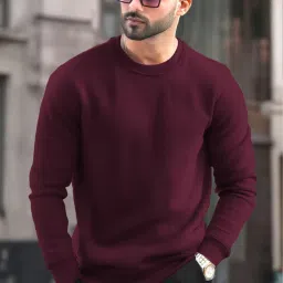 Men Solid Round Neck Maroon Sweater-image-63