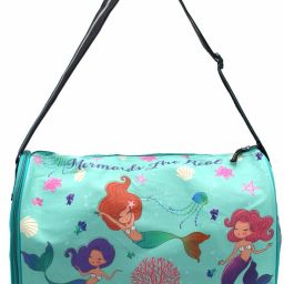 5 L Gym Duffel Bag - Green Mermaid Printed Travel Round Duffle Gym Bag with Shoe Compartment - Green-image-3