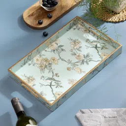 Wooden Rectangle Serving Tray with Enamel Coating Birds Design 14x9 inches Tray-image-3
