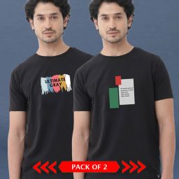 Pack of 2 Men Graphic Print Round Neck Cotton Blend Black T-Shirt-picture-14
