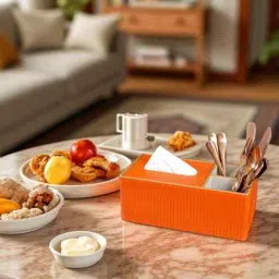 aarvi decor studio Faux Leather Tissue Holder Storage Box for Dining Table, Kitchen, Office-picture-44