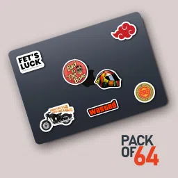PRINTHUA Stickers for Bike, Laptop, Smartphone etc. Waterproof Residue Free 64 Pcs. Vinyl, Colourful, Vibrant Printing Laptop Decal 15.6-1