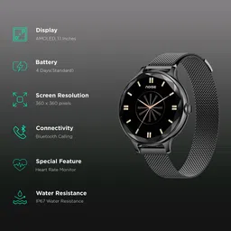 noise NoiseFit Diva Smartwatch with Bluetooth Calling (27.9mm AMOLED Display, Black Link Strap) image 2