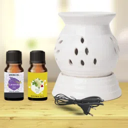PEEPRESION Electric Round Oil Diffuser With 1 Levender 1 Mogra Aroma Oil (10ml Each) Night Lamp | Home, Office, Spa, Bedroom, Club, Temple, Pub Bar, Gym Diffuser-47
