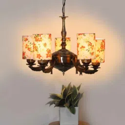 new era Devansh 05 Lights Printed Round cotton shade with Antique Golden Chandelier -D-picture-25