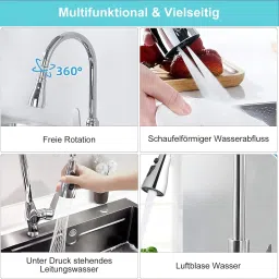 xbey Faucet head Universal Kitchen Faucet 3-Function Pull Down Sink Sprayer Tap Extender for Kitchen Sink, Flexible Faucet with Tap Extension Aerator Foam Flow Faucet image 2