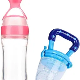 90ML Newborn Baby Feeding Bottle Toddler Silicone Squeeze Feeding Spoon Milk Cereal Training Feeder and Fruit feeder(Set of 2)- Silicone-15