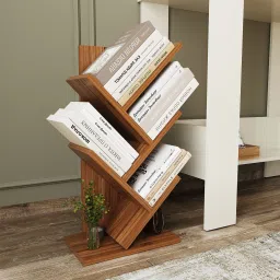 Modern Wooden Zigzag Bookshelf | Space-Saving Freestanding Book Rack Engineered Wood Open Book Shelf-11