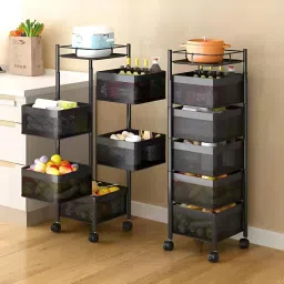 360 Kitchen Rack Rotating Stand, Basket Organizer, 5 Tier Portable Tray Iron Kitchen Trolley-4