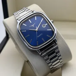 Elegant Blue Dial Unisex Watch | Rectangle Design | Date Display Analog Watch - For Men & Women NSM-26-BLUE-7
