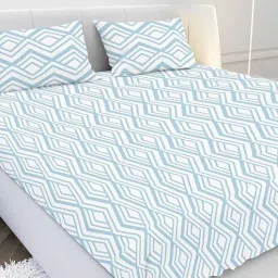 mayfair homes london Blue Geometric 210 TC Cotton Super King Bedsheet with 2 Pillow Covers-picture-22