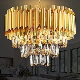 Crystal 400mm Gold Polished Colour Changing Jhumar Hanging Pandent Chandelier Ceiling Lamp-image-83