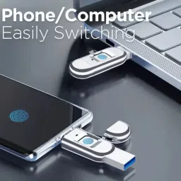 SCALEBEE USB Flash Pen Drive Type-C USB3.0 Dual-Port Metal Fingerprint Encryption U Disk 128 GB OTG Drive Compatible with Desktop Computer, Gaming Console, Audio Player, Laptop, Mobile, Tablet, Television USB 3.0 Metal Case image 2