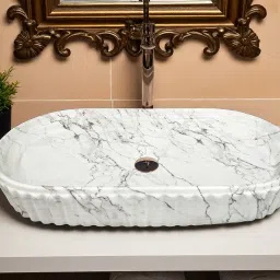 Branded Ceramic Washbasin With Waste Coupling & Pipe Set (28*14*5)(line)(1005-Matt) Table Top Basin-image-33