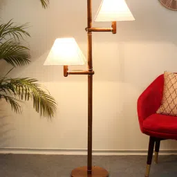 tu casa Dijon Off White Cotton and Acrylic Shade Novelty Floor Lamp With Mango wood Base-picture-17