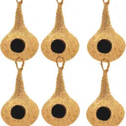 NATURAL BIRD NEST WITH HANGING HOOKS U CAN PLACE ANYWHERE PACK OF 6 Bird House-picture-6