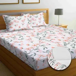 240 TC Cotton Double Floral Fitted (Elastic) Bedsheet-24