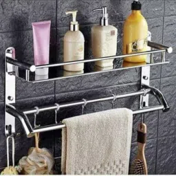 HIgh Grade Stainless Steel Multipurpose Single Layer Bathroom Shelf/Kitchen Shelf/Towel Rack for Bathroom/Towel Holder/Bathroom Accessories Wall-Mount (Single Layer Self) Silver Towel Holder-10