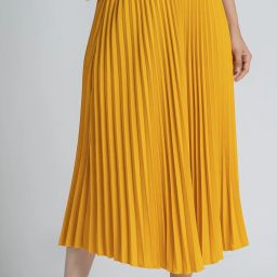 Women Solid Pleated Yellow Skirt-image-87
