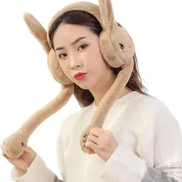 Brown Knitted Winter Fluffy Earmuff | 3D Ears Fur Plush Ear Warmer (Ear Moving) Ear Muff-image-36
