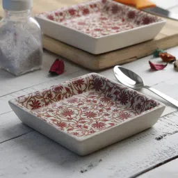miah decor Square Red & White 5 Inch Ceramic (Set of 2) Appetizer Platter-picture-6