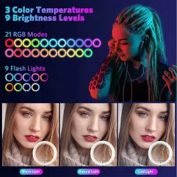 Webilla 10" Selfie RGB LED Ring Light Dimmable with 21 Colours and Shutter for Live Stream for YouTube, Makeup, Photography, Video Shooting, Light for Reels, Vigo, Studio Lighting, taka Tak Videos (Without Tripod) Ring Flash image 4