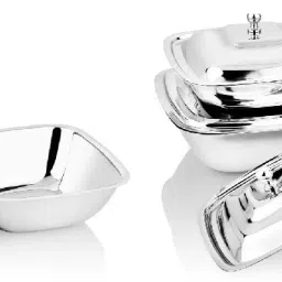 Square Shape Serving Bowls With SS Lid 380, 550 and 750 ml- Set of 6 Pcs Bowl Serving Set-11