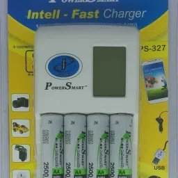 Power Smart PS 327 AA-AAA NiCd-NiMH 1 Hour LCD Fast Auto Cut Off Charger With Mobile Usb Charging Option With 2500 mAh 4 Cells Ready To Use Battery Camera Battery Charger Camera Battery Charger-42