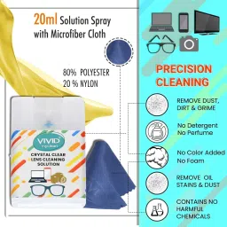 VIVID VividVisionInt® Lens Cleaning 20 ML Pack Of 1 Solution Pocket Spray contain NO Detergent NO foam For Spectacles Eyeglasses Mobile PC Nd Camera With Microfiber Cloth Polyester NylonLens Cleaner-picture-18