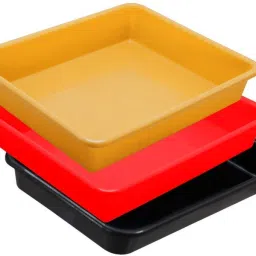 Plastic Prime Exel Small Tray For Home/Office, 3 pc Tray 2 Ltr,Red Yellow Black Tray-image-29