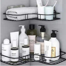 Sticker Mounted Bathroom Corner/ Shelf/ Rack/ Storage Organizer Iron Wall Shelf-image-97