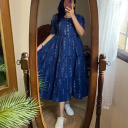Women Fit and Flare Blue Midi/Calf Length Dress-image-4