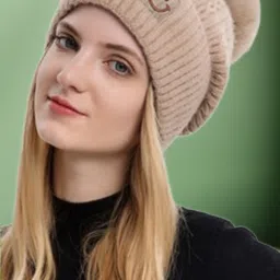 Winter Woolen Warm Beanie (Fur Inside Soft Pompom on top) Winter caps for Women Beanie-28
