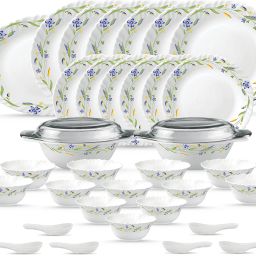 Pack of 35 Opalware Diva Classique Morning Glory super white & Light, 100% hygienic & microwave safe Dinner Set-image-12