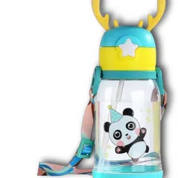 Leakproof Cartoon Printed Deer Horn Sipper Water Bottle with Strap, Straw34-19